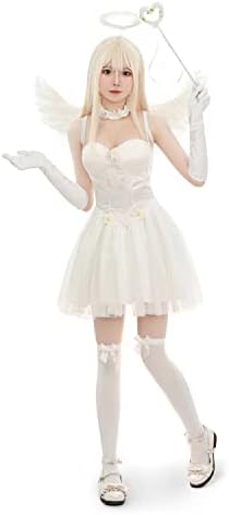 [JIURUN] ハロウィン コスプレ衣装 エンジェル デビル スチューム レディース ロリータ 翼付き 羽根 妖精 白と黒 仮装 大人用 ワンピース ハロウィン