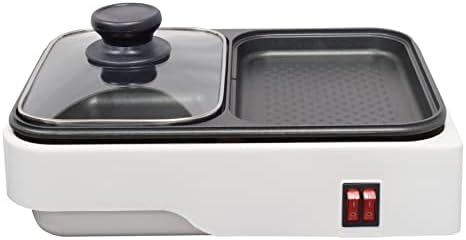 オーム(OHM) 電機 ホットプレート 2WAY 鍋付き 1人用2人用 深鍋&平面プレート 煮ると焼くが一度にできる おひとり様グリル鍋 小型 ミニ 一人暮らし おしゃれ シンプル ホワイト COK-YH100B-W 08-1209