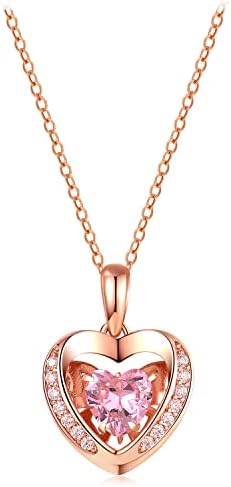 [Free bird] ネックレス レディース「ハートビート」踊るハート ペンダント 5Aジルコニア 金属アレルギー対応 シルバー 925 ホワイトデー 母の日プレゼント 女性 ジュエリー（ (ピンクゴールド)