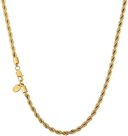 KRKC&CO フレンチロープチェーン 幅2.5/4/6mm メンズ チェーンネックレス ステンレス 金メッキ ネックレスチェーンのみ ハワイアンジュエリー シンプル 男女兼用 アクセサリー 46/51/61cm