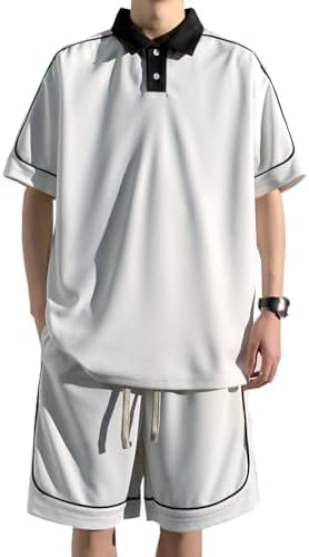 FJLTDCP Men's Summer Jersey, Top and Bottom Set, Short Sleeve, Polo Shirt, Top, Half Pants, Casual, Large Size, Cool, Breathable, Thin, Comfortable, Cool, Stylish, 2-Piece Set, Men's, Summer