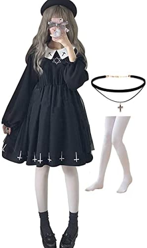 [JIURUN] ゴスロリ ワンピース コスプレ ロリータ ワンピース ロリータ かわいい 厚手 悪魔 コスプレ アニメ ゴシック ロリィタ 十字架 女装 服 cosplay lolita 大きいサイズ メイド ロリータ ハロウィン コスプレ ドレス メイド服 クリスマスプレゼント お嬢様 蝶結び
