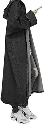 [ジュージェン] デニムコート レディース ゆったり トレンチコート カジュアル 薄手 ロングコート レディース 春コートス プリントコート 大きいサイズ(Freesize黒)