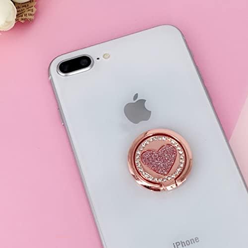 NEMISO スマホリング スマホ リング ハート ラブ キラキラ ダイヤモンド付き バンカーリング ホールドリング スマホスタンド スマートフォン タブレット ホルダー 薄型 指輪 携帯アクセサリー スタンド機能 落下防止 車載ホルダー 360回転 iPhone/Android各種他対応 (ローズゴールド)