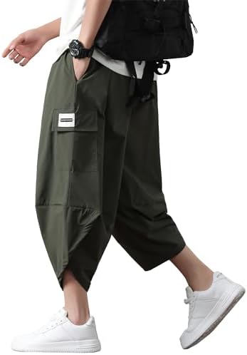 [Fasshonrida] サルエルパンツ メンズ カーゴパンツ 7分丈 ズボン 夏用 アラジンパンツ 大きいサイズ ワイドパンツ ゆったり バルーンパンツ 涼しい ボトムス 七部丈 ハーフパンツ ひざ下 ショートパンツ カジュアル クロップドパンツ 春 夏