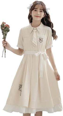 [JIURUN] セーラー服 ワンピース 制服 ロリータ ゴスロリ ワンピース レディース ロングスカート 半袖Aライン ドレス jk 制服 学生服 学園風 可愛い 森ガール ロリータ 学園祭 文化祭 仮装