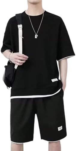 [SEGANUP] Men's Summer Jersey, Large Size, Sweat, Beige, Azure, Loungewear, Top and Bottom Set, Sleepwear, Room Wear, Short Sleeve, Stylish, Loose