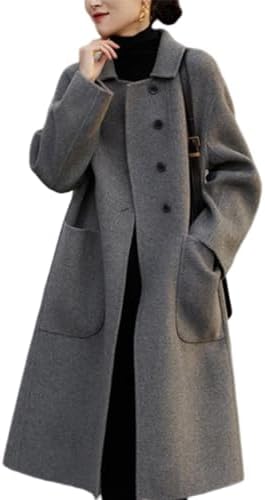 [DAUZ] レディース両面ラシャコート，チェスターコート，レディース ロングコート 冬，レディース 婦人服 ウール ソリッドカラーコート 両面 ラシャのコート，ロングコート 冬 大きいサイズ ，ロング丈 防風 防寒 着痩せ 秋 おしゃれ (M,グレー)