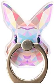 「e.coco」お洒落 幾何学動物柄 トラ オオカミ ライオン ウサギ ヒョウ 兎 スマホリング アイリング 携帯リング スタンド機能 バンカーリング 360°回転 落下防止 指輪型 ホールドリング iPhone/Android/ipad各機種対応 (ウサギ)