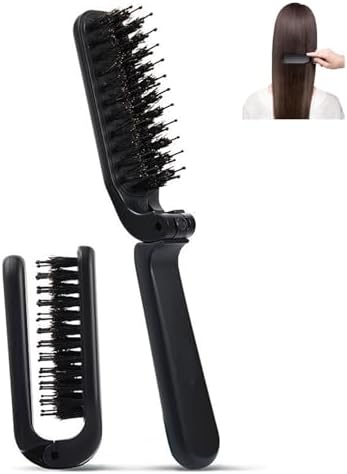 ヘアブラシ 豚毛 櫛 くし 頭皮マッサージ 折りたたみ 静電気防止 持ち運びに便利なコーム 髪質改善 つやサラ美髪 髪 ヘアケア 男女兼用 すべての髪質に合う ブラック