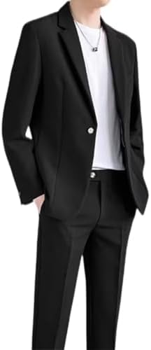 Yucahype Men's Suit, 2-Piece Set, Casual, Top and Bottom Set, Slim Setup, Tailored Jacket, Blazer, Formal Slacks, Long Pants, Solid Color, One Button, Work or School, Job Hunting, School Entrance