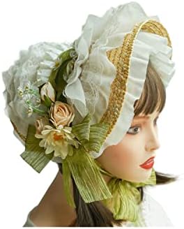 [JIURUN] ロリータ 帽子 ヘッドドレス ストローハット 麦わら帽子 ロリータ風 レース 花付き ヘッドアクセサリー ボネット 田園風 チャーム 髪飾り コスプレ パーティー 茶話会 華麗 撮影用