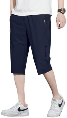 夏服アイスシルクスポーツ ハーフパンツ クロップドパンツ メンズ 七分丈 半ズボン アウトドア ショートパンツ ボトムス 大きい サイズ ゆったり 無地 涼しい 通気 速乾 快適 軽量 短パン スウェット ランニング ジッパーポケットショートパンツ