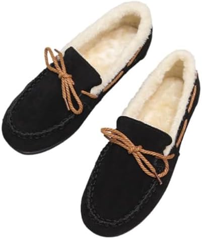 [1/2plus] シューズ モカシン ファー ローファー 裏 ボア フェイク カジュアル 紐靴 紐 リボン スリッポン 歩きやすい レディース