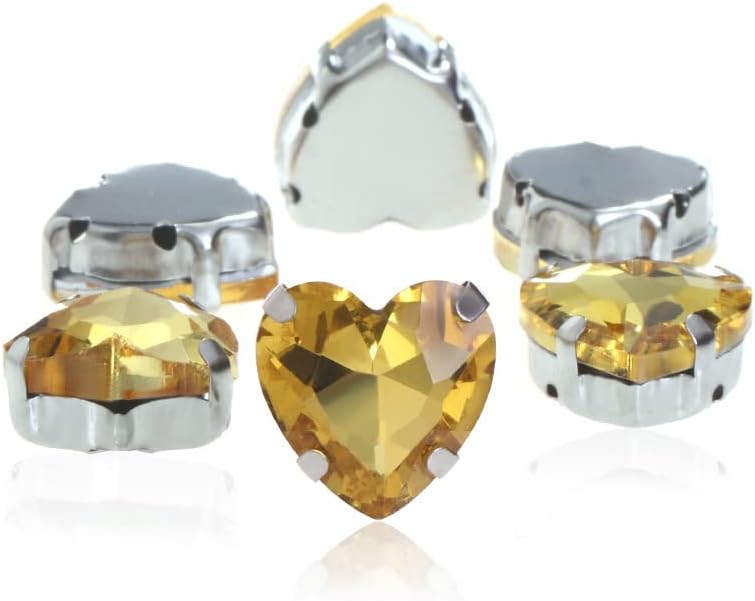 台座付き ガラス製ラインストーン 手芸用ビジュー パーツ ハート topaz 50個 (14MM)