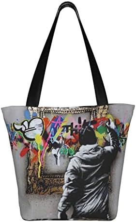 [ZXHNB] 时尚 女士 帆布 Bankcy 手提包 环保袋 购物袋 手提袋 妈咪包 购物袋 手提袋 购物袋 单肩包, 黑色