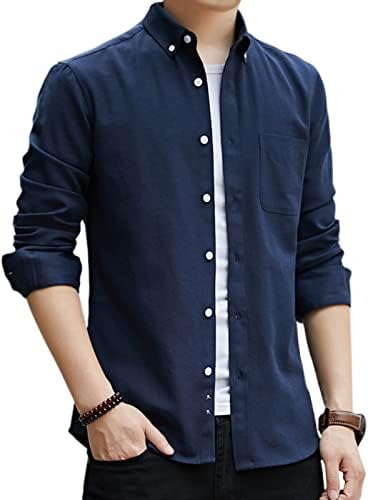 Airby A03 Men's Long Sleeve Oxford Button-Down Shirt, Solid Color, Casual, Available in 5 Colors