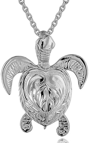 [レイラニ] ハワイアンジュエリー 亀 ホヌ（海亀） スクロール彫り ペンダント ネックレス シルバー 925