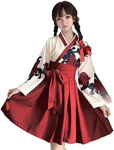[JIURUN] コスプレ 着物 花柄 椿 和服 ロリータ ドレス ゴスロリ 浴衣 巫女 大正ロマン 無地 ショート丈 ロング丈 少女風 大きいサイズ ゆったり かわいい 学園祭 クリスマス 変装 ハロウィン 仮装