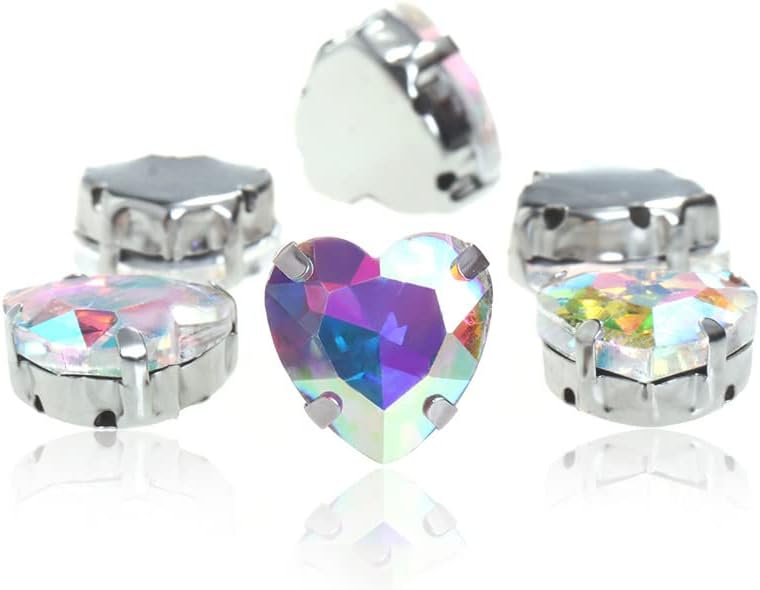 台座付き ガラス製ラインストーン 手芸用ビジュー パーツ ハート クリスタルAB 50個 (18mm)