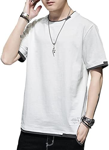 Aroniko Men's Short Sleeve Cut and Sewn Long T-Shirt, Summer Clothing, Layered, 100% Cotton, Loose, Half Sleeves, Casual, Solid, Fashion, Round Collar, Comfortable, Large Size, Spring, Summer