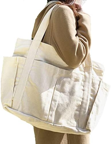 [ZIP CORPORATION] トートバッグ キャンバス 大容量 無地 コットン 帆布 大きめ 便利 多収納ポケット 天面ファスナー