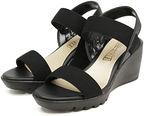 [セレブル] 日本製 ウェッジソール サンダル 7.5cmヒール ゴムストラップ エラスティックバンド 92308