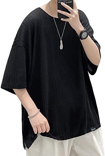 Poperdision Men's T-Shirt, Short Sleeve, Summer Clothing, Large Size, Top, Casual, Loose, Simple, Fashionable, Cool, Lightweight, Soft, Comfortable, Popular, Solid, Crew Neck, Summer Clothes