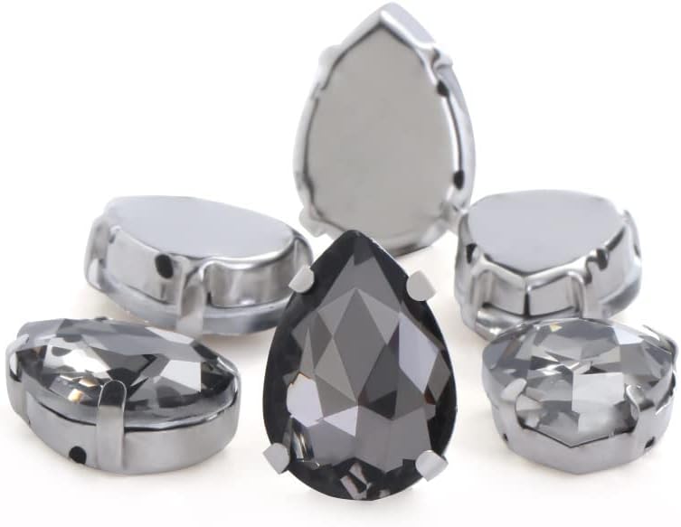 台座付き ガラス製ラインストーン 手芸用ビジュー パーツ しずく ブラックダイヤモンド 50個 (10*14mm)