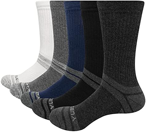 [YUEDGE] 靴下 メンズ ゴルフ 登山 スポーツソックス 黑/白 防臭 コットン クッション クルーソックス, 男性适用 23-29cm, 5足组