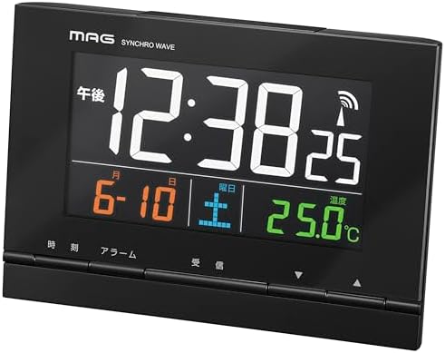 MAG(マグ) 電波時計 置き時計 ダブルアラーム デジタル カラーLCD 温度表示 日付 曜日 明るさ調節 ブラック カラービット T-787 BK