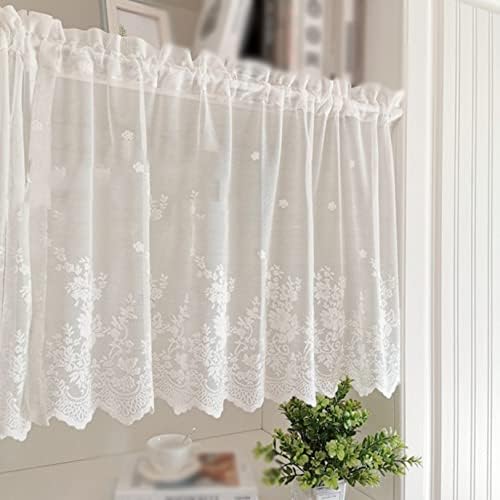 (Z8RO)カフェカーテン 丈40cm 暖簾 間仕切り キッチン カーテン 小窓用 カフェ カラー レースカーテン 150*120 田園風 目隠し 喫茶店 店舗飾り 洗面所 出窓 パウダールーム フリル モダンインテリア おしゃれ 飾り物 窓口 ドアー 本棚 クな雰囲気漂う