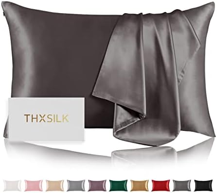 THXSILK 枕カバー シルク 隠しジッパー 最高グレード6A OEKO認証済み 100%シルク 両面 洗える 美髪・美肌 敏感肌 睡眠サポート 寝癖軽減 静電気防止 防ダニ・抗菌 光沢 ギフト 贈り物 四季適応 一枚 (50*70cm・ ダークグレー)