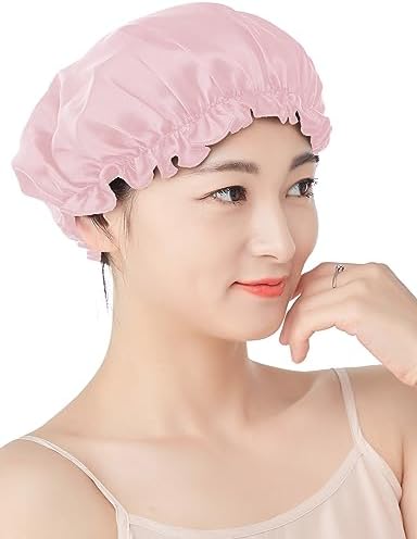 [BryQrvy] ナイトキャップ シルク ヘアキャップ シルクナイトキャップ 天然シルク100％ フリル付き ショートヘア 静電気抑制 枝毛・寝癖対策 美容グッズ 美髪 就寝用 シルクキャップ