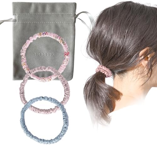 ヘアゴム シュシュ シルク 100％ 髪ゴム ビューティアドバイザー監修 パーソナルカラーでも選べる ヘアゴムで美髪 収納袋付き 3個セット (スプリング)
