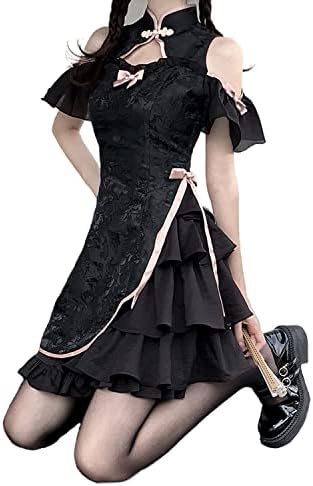 [JIURUN]チャイナードレスコースプレロリータ服ワンピース黒いい白いいコスチュームドレスかわいいかわいいかわいい仮入り中華風ワンピースチャイナードレスコースプレクシー