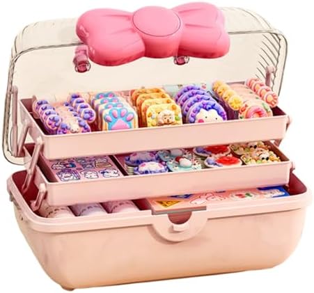 Asdays アクセサリー ケース ジュエリー収納 ボックス 小物入れ ヘアアクセサリー おもちゃ 子供用 宝石箱 ギフト 3段 (ピンク)