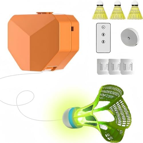 FANOYA バドミントン 一人バドミントン 電動 室内 バドミントン リモートリモートコントロール 自動リターン バドミントン 練習 自動バックバトミントン インストールが容易 子供のおもちゃ（1つの電動訓練器、1つのリモコン、3つの夜光バドミントン、3つのフック、40本のゴムひも）