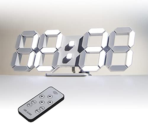 KOSUMOSU デジタル時計 LED 壁掛け 置き時計 明るさ自動感応 3D LED CLOCK 目覚まし時計 10インチリモコン付きナイトランプ年/月/日温度表示白色のキッチン時計（ACアダプター付属無し）ACD-210W