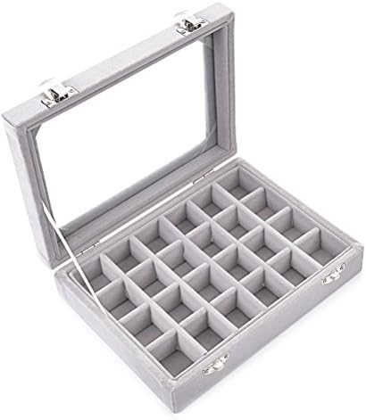SPIEA 24区画 アクセサリーボックス ベルベット調 ジュエリーケース 耳飾り ピアス 指輪 ディスプレイ収納ケース (グレイ)