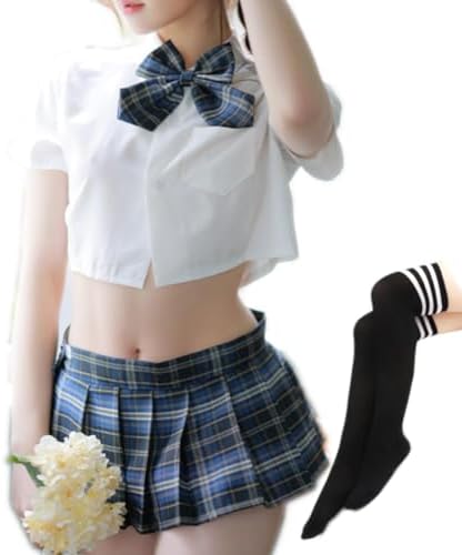 [merinda] セーラー服 制服 コスプレ 上下セット 靴下セット ブラウス リボン JK ミニスカート 女子高生 高校生 半袖 コスチューム 仮装 costume セクシー 可愛い かわいい 女装