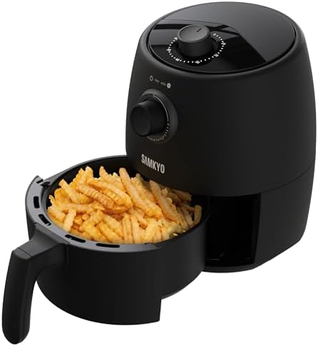 SAMKYO ノンフライヤー エアフライヤー 2L コンパクト 1~2人用 PSE認証済み 一人暮らし ノンフライヤー機 日本語説明書付き 電子レシピ付き 電気フライヤー 油なし ヘルシー フライヤー F20 ブラック