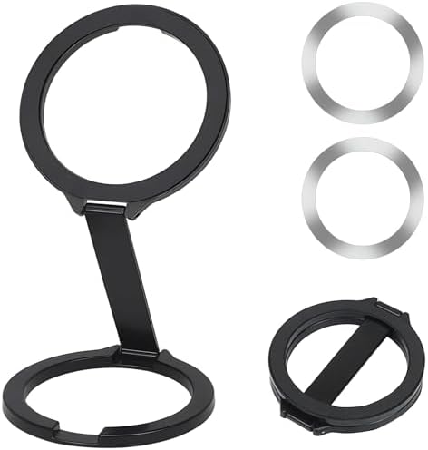 スマホリング MagSafe対応 両面に磁石 スマホスタンド マグセーフ対応 マグネット 車載マグネット スタンド機能 360°回転角度調整可能 携帯リング 取り外し可能 折りたたみリング 片手操作 耐久性 iPhoneシリー Android全機種対応（ブラック）