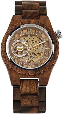 木製時計男性、古典的な中空自動巻き機械式木製テーブルメンズデジタルダイヤル木製時計,ブラウン