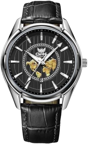 OPK 腕時計 メンズ 男性 クオーツ時計 革バンド カレンダー ファッション 日付 防水 夜光 日付 Watch for men ブラック