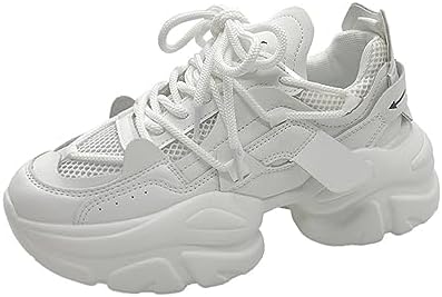 [SUCHETA] 本革の柔らかい靴底のスポーツおよび偶然の靴のダンス シューズの網の通気性の厚い底の高さの増加するお父さんの靴の女性ライト級選手および快適