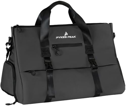 PYKES PEAK（パイクスピーク）大容量 スポーツショルダーバッグ エナメルバッグ ジム ゴルフ アウトドア 部活 旅行 出張 バック ショルダーグレー Mサイズ