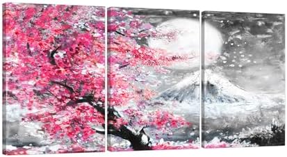 富士山 桜の絵 3枚 アートパネル モダン おしゃれ インテリア 壁飾り アートポスター HD印刷 玄関 風水 開運アート装飾絵画 壁掛け 完成品 木枠付き (30X40cmX3pcs, 富士山のポスター7)