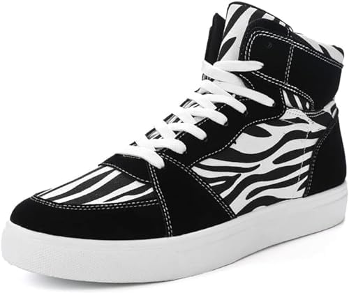 [EBRICON] ハイカットスニーカー メンズ 防臭性 快適 かっこいい 大きいサイズ 運動靴 フラット 通勤通学 男女兼用 通気性 気持ちいい 耐久性 スケートボードシューズ 柔軟性 ゼブラ柄 滑り止め ショートブーツ バスケットシューズ