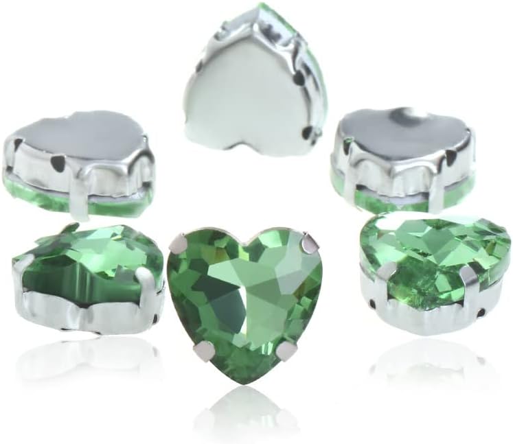 台座付き ガラス製ラインストーン 手芸用ビジュー パーツ ハート ペリドット 50個 (14MM)